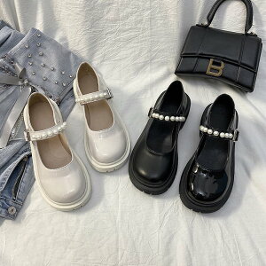【送料無料】レディース 靴 シューズ パンプス ローファー 厚底 ラウンドトゥ PU パール レトロ クラシカル オシャレ 大人可愛い ママコーデ ママファッション 韓国 オルチャンファッション