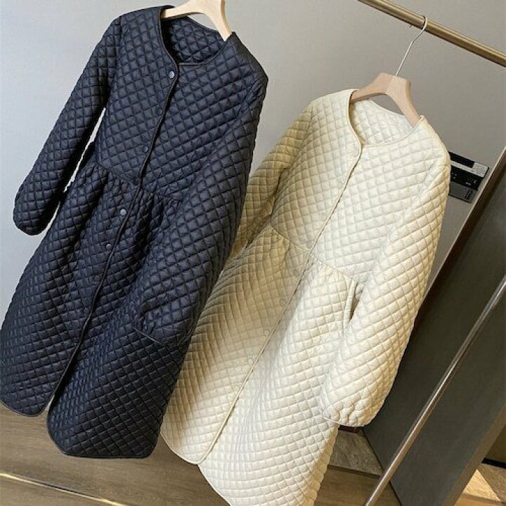 楽天市場】【送料無料】レディース キルティングコート ノーカラー A 