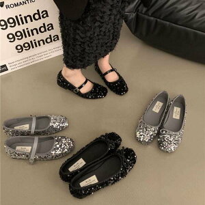 スパンコールフラットシューズ 2types メリージェーン リボンフラットシューズ 大人可愛い ママコーデ 韓国 新作 20代 30代 40代 シューズ 靴 キラキラ きれいめ かわいい おしゃれ お出かけ 高