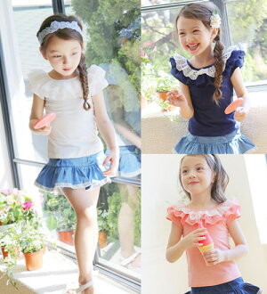 【ディアマンTシャツ】女の子が大好きなコットンレースを胸元にたっぷりあしらった毎夏大人気の一着♪◎90cm・100cm・110cm・120cm・130cm・卒業式・入学式・韓国子供服・cocostyle