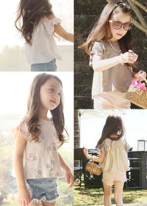 【ジュビレTシャツ】肩の部分のひらきと袖の端のシャーリングがラブリーなポイント♪◎90cm・100cm・110cm・120cm・130cm・韓国子供服・cocostyle