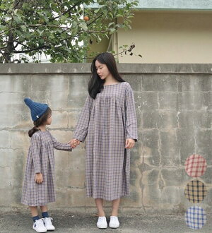 SALE・送料無料【MOM有】メリチェック・ワンピース・90cm・100cm・110cm・120cm・130cm・親子ペアルック・ママとお揃い・マタニティー・韓国子供服・cocostyle
