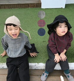 【MOM有】ビンテージ・チェック柄・ブラウス・親子ペアルック・ママとお揃い・90cm・100cm・110cm・120cm・130cm・マタニティー韓国 子供服 ・cocostyle