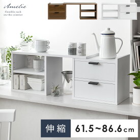 【6/9まで！最大3,500円OFFクーポン配布中】 食器棚 ロータイプ キッチン収納 調味料ラック カウンター上ラック 伸縮ラック ラック 収納 キッチンインテリア シンプル キッチンラック 収納グッズ 便利 台所用品 可動棚 伸縮キッチンカウンター上収納 Amerie〔アメリ〕