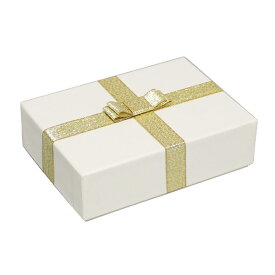 TAKEMEKI （タケメキ）:ギフトボックス リボン付き（ゴールド）（15×10.5×H4.5cm） ラメホワイト GIF-697-RW ギフトボックス 箱 プレゼント ラッピング GIF-697-RW