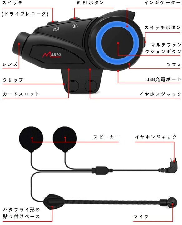 楽天市場】あす楽 Maxto:ドライブレコーダー付きバイク用インカム M3 