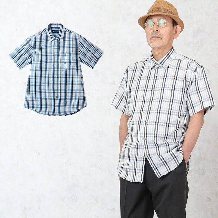 楽天市場 シニアファッション メンズ 麻混楊柳 チェック柄半袖シャツ シニアファッション メンズ 60代 60代 70代 80代 90代 高齢者 服 春夏 高齢者 服 おじいちゃん 誕生日 プレゼント 紳士 祖父 男性 老人 ココわく シニアファッション
