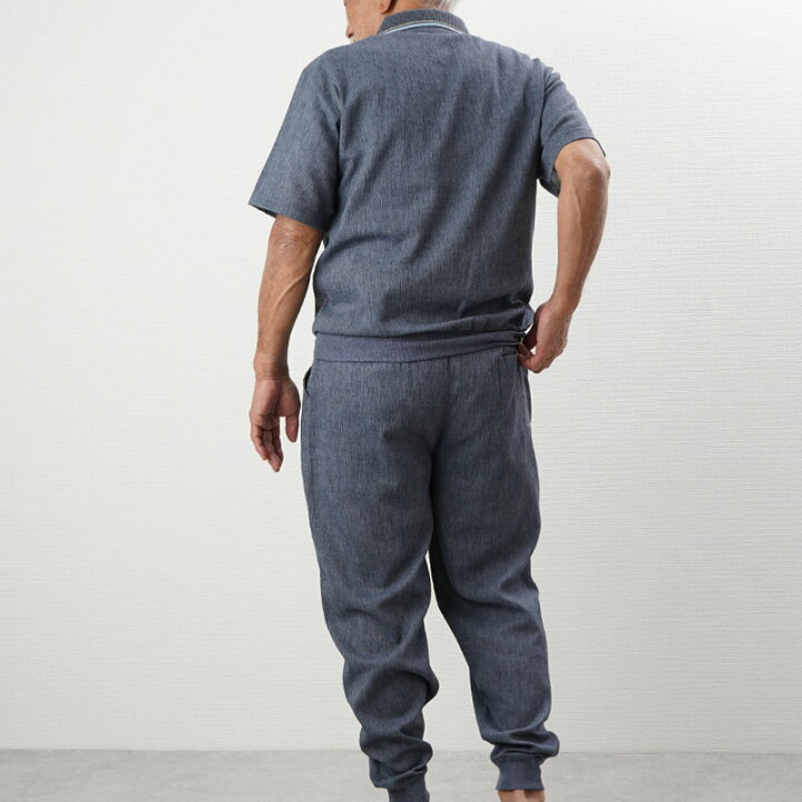 シニアファッション メンズ 80代 麻混 上下セット 70代 ポロシャツとパンツ 60代 90代 春夏 楊柳