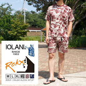 【オリジナル商品】 イオラニ×ロックス メンズ セットアップ カジュアル IOLANI×ROKX RXMS213026-RXMS213027 ALOHA | ハワイアン コラボ アウトドア ヤシの木 地図