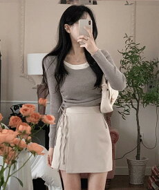 ソルティレイヤード配色ストリングニット ニット Tシャツ レディース｜韓国 secon'de secon｜コーディブック