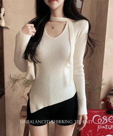 ノバアンバランスシャーリングタイニット ニット レディース｜韓国 secon'de secon｜コーディブック