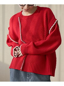 【SALE／55%OFF】配色ステッチパッチワークニット coen コーエン トップス ニット レッド ホワイト ブラック ベージュ【RBA_E】[Rakuten Fashion]