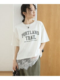 【SALE／45%OFF】【汗染み軽減 / 接触冷感】裾レースドッキング アソートロゴプリントTシャツ(Youtube紹介アイテム) coen コーエン トップス カットソー・Tシャツ ベージュ グレー ホワイト【RBA_E】[Rakuten Fashion]