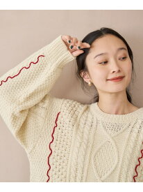 【SALE／45%OFF】配色メローケーブル編みニットプルオーバー coen コーエン トップス ニット グレー レッド ホワイト【RBA_E】[Rakuten Fashion]
