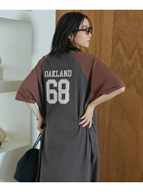 【SALE／10%OFF】【汗染み軽減】アソートナンバリングロゴプリント ラグランTシャツワンピース coen コーエン ワンピース・ドレス ワンピース グレー ベージュ【RBA_E】【送料無料】[Rakuten Fashion]