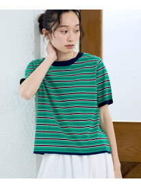 【SALE／50%OFF】マルチボーダー 半袖サマーニット coen コーエン トップス カットソー・Tシャツ ワインレッド イエロー【RBA_E】[Rakuten Fashion]