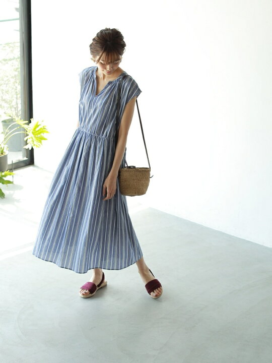 楽天市場 Rakuten Fashion Sale 40 Off リンネル 6月号掲載 Market ウエストギャザーマキシワンピースii ストライプ ギンガムチェック Coen コーエン ワンピース ノースリーブワンピース ブルー ブラック Rba E Coen