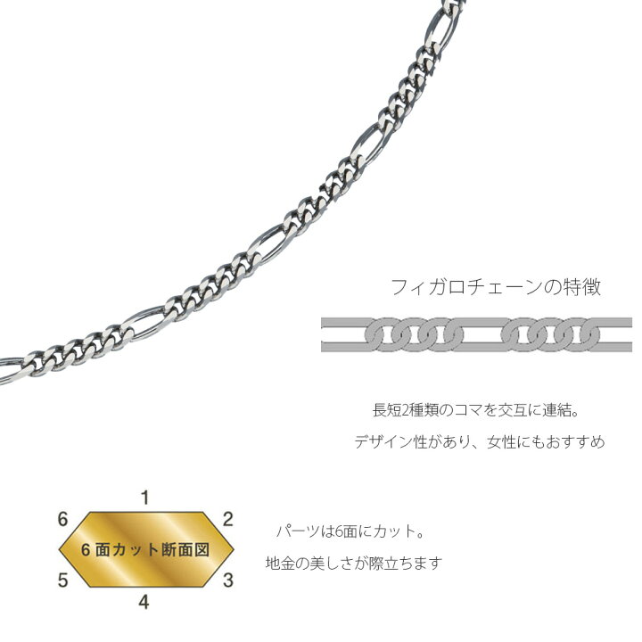 楽天市場】Pt850 フィガロ チェーン ネックレス 幅2.0mm Pt 喜平 