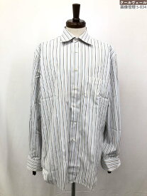 美品【エルメネジルドゼニア Ermenegildo Zegna】 ス・ミズーラ 綿100％ ストライプ柄シャツ (メンズ) ホワイト×ブラウン系 ◯33MK5266◯【中古】