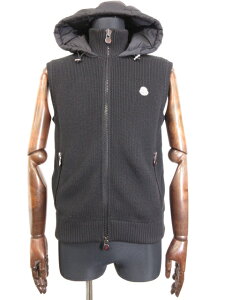 超美品 【モンクレール MONCLER】MAGLIONE TRICOT GILET ニット切替 ダウンベスト ジレ ブルゾン (メンズ) sizeM ブラック □3MB1655□ 【中古】