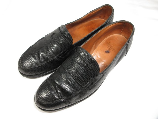 最高級 リザード ロペス LOPEZ コインローファー 紳士靴 (メンズ) 黒 size7.5E291 ★26MZA0619★　