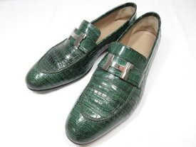 美品 【エルメス HERMES】 181362ZH コンスタンス クロコダイルローファー 革靴 シューズ (メンズ) size42 グリーン ●18HT2227●　【中古】