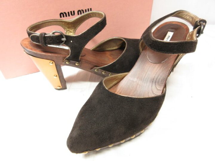 楽天市場】美品 【ミュウミュウ miu miu】 ウッドソール スエード 