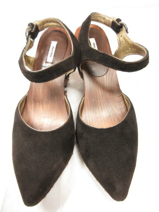 楽天市場】美品 【ミュウミュウ miu miu】 ウッドソール スエード 