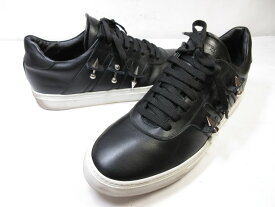 美品 【ジョンガリアーノ John Galliano】4722 金具装飾付き レザースニーカー シューズ 靴 (メンズ) size44 ブラック ■18MZA4341■　【中古】