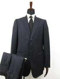 超美品 【イザイア ISAIA】 シップス SUPER130's 2ボタン 濃紺 スーツ (メンズ) 48-8R ネイビー ストライプ 伊製 117-12-1205 ■27RMS7817　【中古】