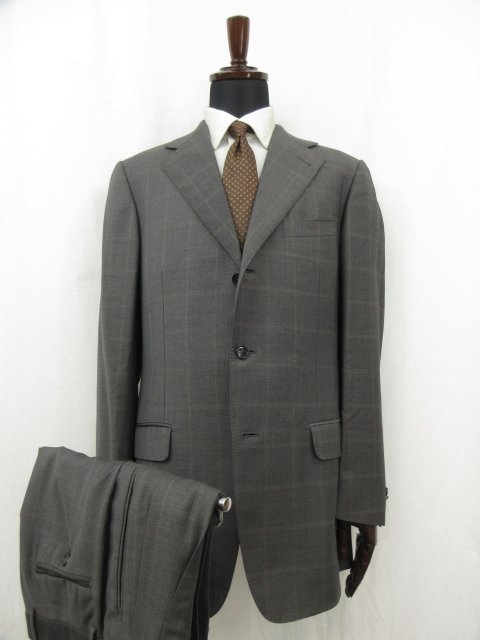 美品  TRAVELLER ウール シングル3ボタン スーツ (メンズ) size48R グレー 格子柄 ◎28RMS4906
