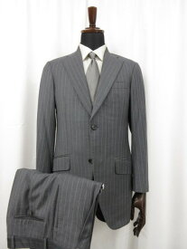 【麻布テーラー azabu tailor】 ウール素材 2ボタン スーツ (メンズ) size44A/76 ミディアムグレー ストライプ柄 ●27RMS6906　【中古】