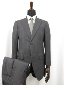 【麻布テーラー azabu tailor】 ロロピアーナ生地 2ボタン スーツ (メンズ) size44A/79 グレー系 ストライプ ●27RMS6902【中古】