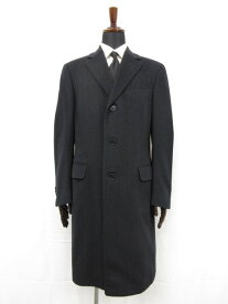 超美品【CANALI カナーリ】R555706 カシミア混 肉厚生地 ストライプ柄チェスターコート (メンズ) size48R ネイビー系 伊製 ●17HR3064●【中古】