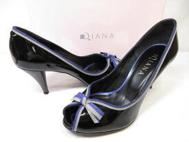 未使用 【DIANA ダイアナ】EM37151 リボン装飾 パテント ハイヒールパンプス (レディース) size24.5 ブラック ■15LZ4328■【中古】