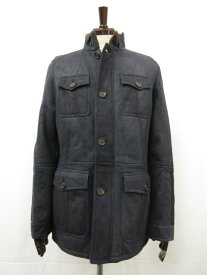 超美品【ブルネロクチネリ BRUNELLO CUCINELLI】 DS93520 極上の肉厚生地♪ 最高級ムートンコート (メンズ) M 紺系 伊製 ■17AAA207■　【中古】