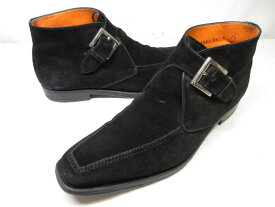 【サントーニ Santoni】 スエードレザー ストラップブーツ 紳士靴 (メンズ) size7.5 ブラック ■18MZA4638■【中古】