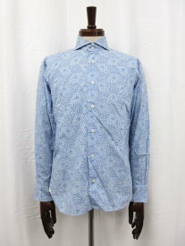 【オリアン ORIAN】 Slim Fit プリント花柄 ホリゾンタルカラー 長袖シャツ (メンズ) sizeS ブルー×ホワイト イタリア製 ●29MK1687●　【中古】