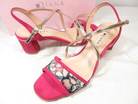 超美品 【DIANA ダイアナ】 EM55235 クロスストラップサンダル ヒール 靴 (レディース) size25 ビビットピンク系 ●18LZ4155●　【中古】