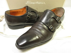 美品 【サントーニ Santoni】 ダブルモンクストラップ キャップトゥ レザー シューズ 靴 (メンズ) size5.5 ダークブラウン ■30MZA5122■　【中古】