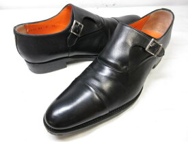 【サントーニ Santoni】 キャップトゥ モンクストラップシューズ ドレスシューズ 紳士靴 (メンズ) size7.5 ブラック ■18MZA4612■　【中古】