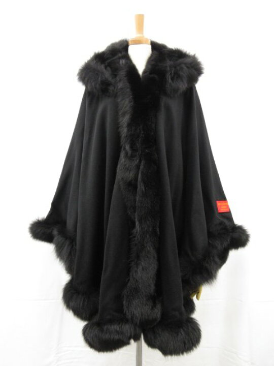 極美品』BALMAIN ポンチョカシミヤ100% フォックスファー