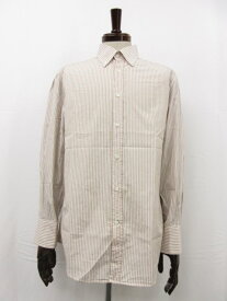 【ブルネロクチネリ BRUNELLO CUCINELLI】 B.D. ストライプ 長袖シャツ 伊製 Slim Fit (メンズ) sizeL ライトブラウン系■5MK2814■　【中古】