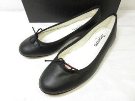 未使用品 【レペット Repetto】 レザー フラットソール リボン付き パンプス 婦人靴 (レディース) size38 ブラック ■30LZ4458　【中古】