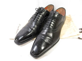 美品 【サントーニ Santoni】 セミブローグ レザー ドレスシューズ 紳士靴 (メンズ) size6.5 ブラック ■30MZA5279■　【中古】