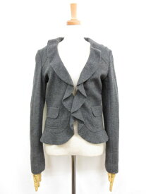 超美品【ハロッズ Harrods】 17522801 フリル装飾 長袖ジャケット (レディース) sizeS相当 ミディアムグレー系 ◯35LT5201◯　【中古】