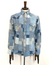 超美品【RRL ダブルアールエル】782725913001 コットン×リネン パッチワークデニムシャツ (メンズ) sizeXS インディゴ系 ◯35MK5072◯　【中古】