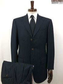 超美品【Ermenegildo Zegna エルメネジルドゼニア】 ス・ミズーラ 2142RD シングル3Bスーツ (メンズ) size46C 紺 ストライプ柄 ◯33RMS1369　【中古】