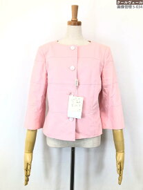 訳あり未使用【ハロッズ Harrods】15500041 ステッチデザイン コットン ノーカラージャケット (レディース) size3 ピンク系 ◇17LJ1378◇　【中古】