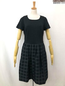 超美品【ハロッズ Harrods】チェック柄切替 半袖ワンピース (レディース) size2 ブラック系 ◇17LO3762◇　【中古】